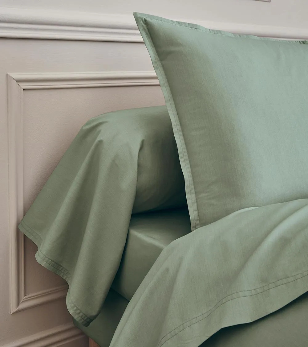 Housse de Couette Percale Sauge PREMIÈRE, linge de lit uni fabriqué en france, couleur vert clair sauge