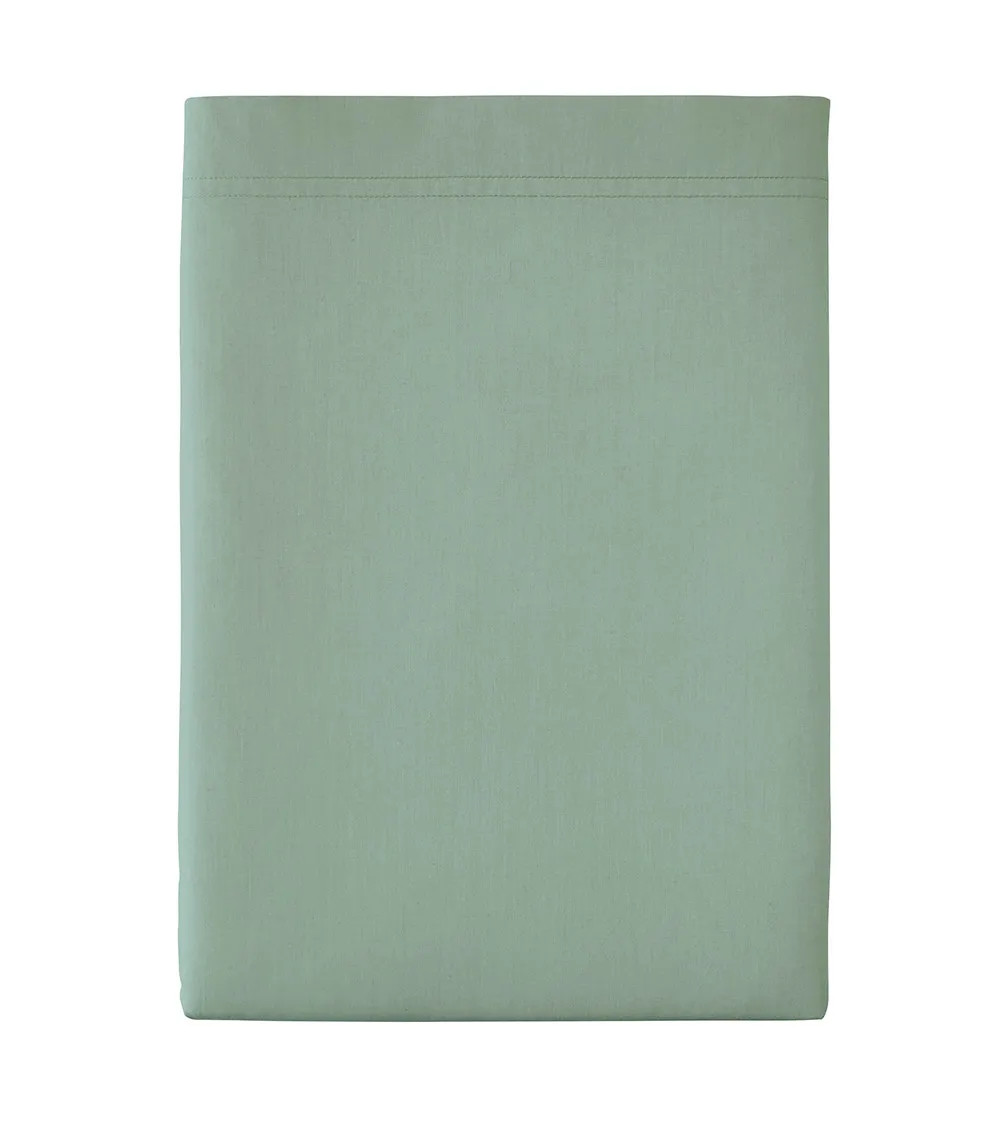 Drap plat Percale Sauge PREMIÈRE, vert clair sauge, fabriqué en France, drap de lit uni