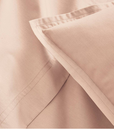 Taie d'Oreiller Percale Ballerine PREMIÈRE, couleur rose nude poudré uni, linge de maison fabrication française