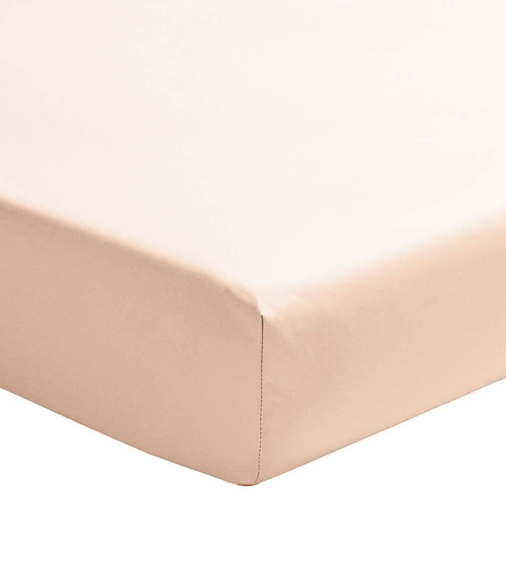 Drap Housse Percale Ballerine PREMIÈRE, drap-housse uni fabriqué en France, couleur rose saumon poudré, linge de maison uni