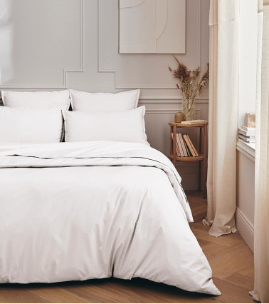 Housse de Couette Percale Blanc PREMIÈRE, linge de lit uni fabriqué en france, blanc lumineux