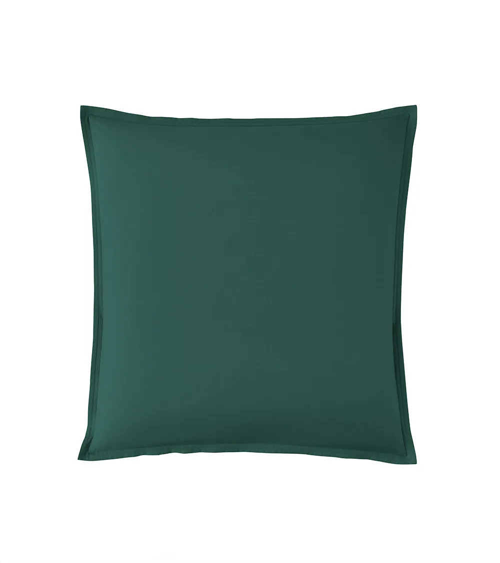 Taie d'Oreiller Percale Forêt PREMIÈRE, fabrication française, linge de maison uni, vert foncé profond naturel