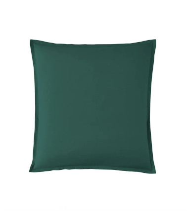 Taie d'Oreiller Percale Forêt PREMIÈRE, fabrication française, linge de maison uni, vert foncé profond naturel