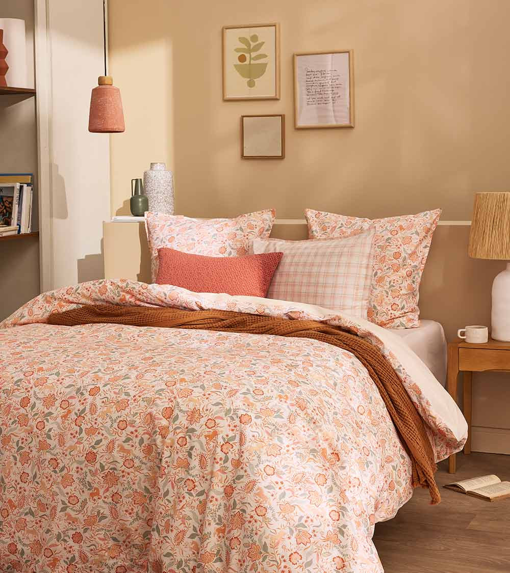 Taie d'Oreiller Percale ALLURE, linge de lit motif multicolore en percale de coton, linge de maison fabriqué en France