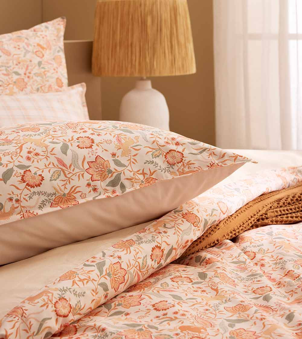 Taie d'Oreiller Percale ALLURE, linge de lit motif multicolore en percale de coton, linge de maison fabriqué en France