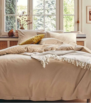 Drap plat en Flanelle Sésame FRISSON 100% coton gratté, haut de gamme - Essix