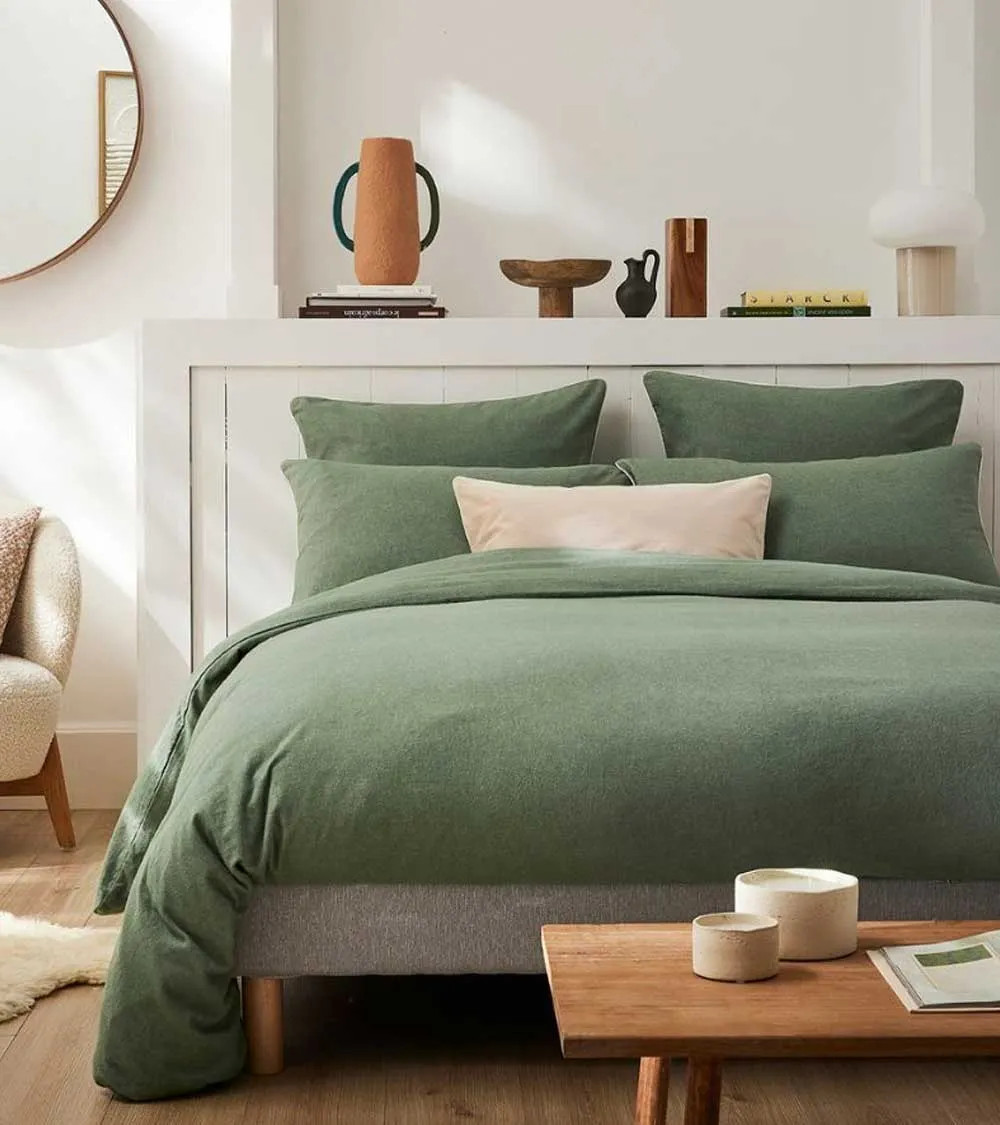 Drap Housse Flanelle Lichen FRISSON, 100% coton gratté 170 gr/m², procure douceur et chaleur