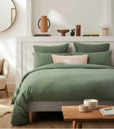 Drap Housse Flanelle Lichen FRISSON, 100% coton gratté 170 gr/m², procure douceur et chaleur