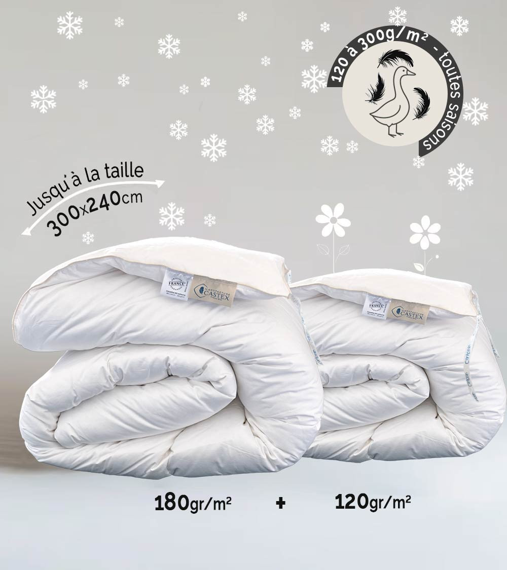 Couette duvet d'oie neuf - 4 saisons - été, tempéré pour les mi saison et hiver 120g 180g - Castex