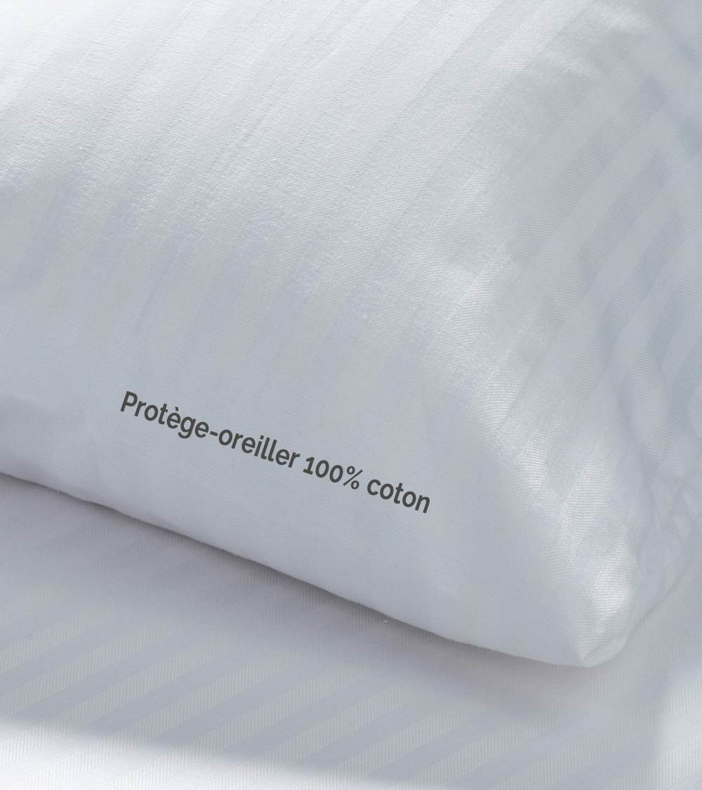 Oreiller plume d'oie, mi ferme, fabrication française, protection en coton pour les oreillers naturels