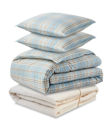 Parure Couette Flanelle 2 places TARTAN, drap housse, housse de couette et 2 taies d'oreiller