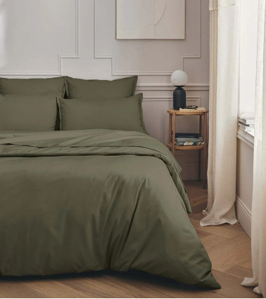 Drap Housse Percale Jungle PREMIÈRE, linge de lit fabriqué en France, vert foncé fougère foret