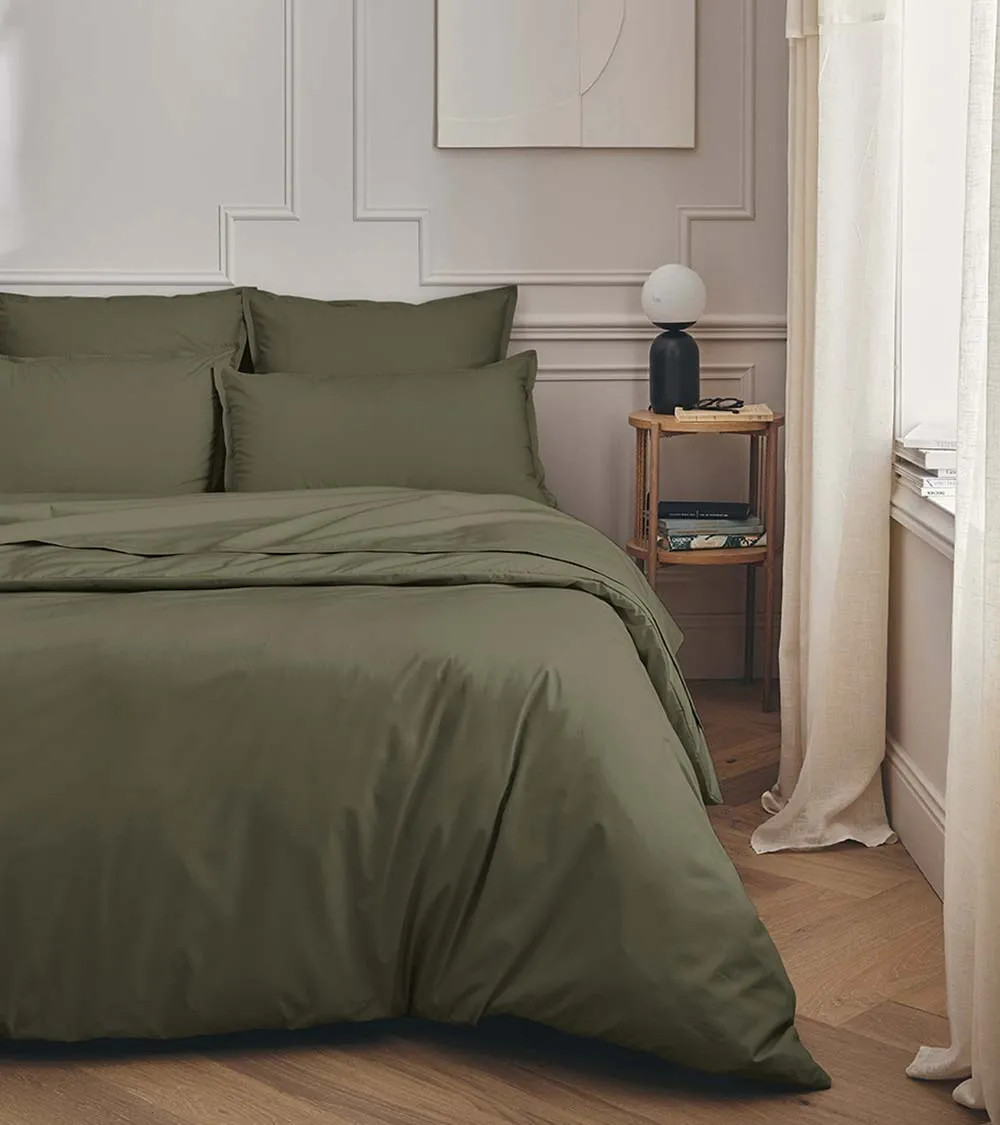 Taie d'Oreiller Percale Jungle PREMIÈRE, linge de lit fabriqué en France, Essix, vert foncé kaki forêt