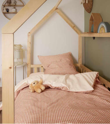 Taie d'Oreiller MINI VICHY, linge de lit fabriqué en France, motif carreaux beige et marron
