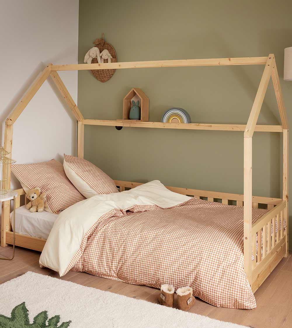 Taie d'Oreiller MINI VICHY, linge de lit fabriqué en France, motif carreaux beige et marron