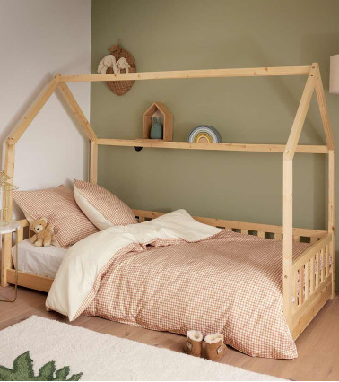 Taie d'Oreiller MINI VICHY, linge de lit fabriqué en France, motif carreaux beige et marron