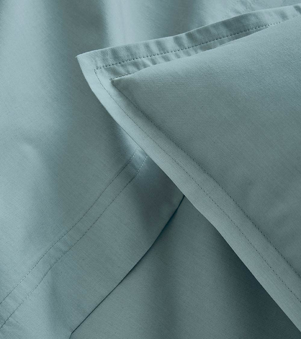 Taie d'Oreiller Percale Bleu Glacier PREMIÈRE, linge de lit Fabriqué en France, bleu froid clair