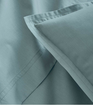 Taie d'Oreiller Percale Bleu Glacier PREMIÈRE, linge de lit Fabriqué en France, bleu froid clair