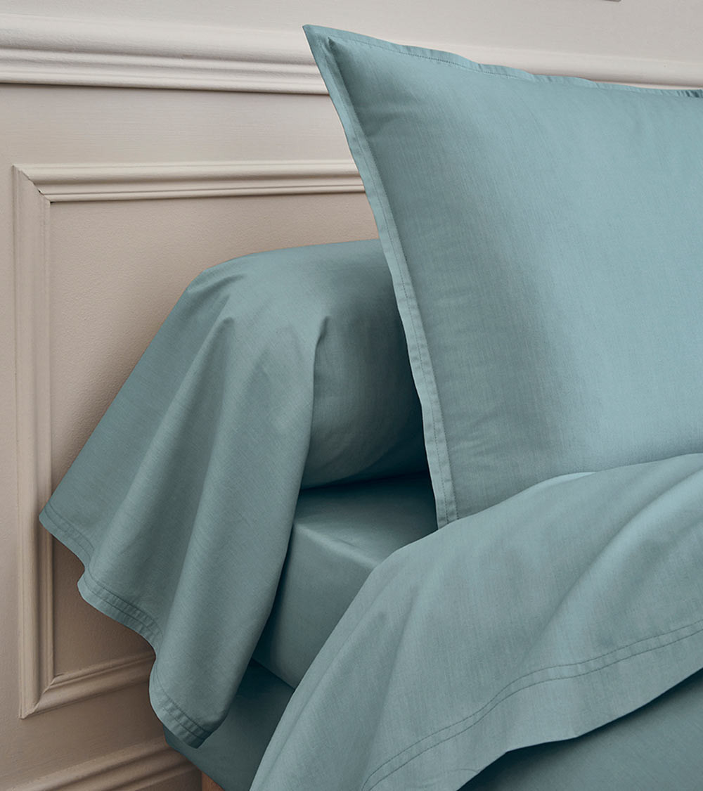 Taie d'Oreiller Percale Bleu Glacier PREMIÈRE, linge de lit Fabriqué en France, bleu froid clair
