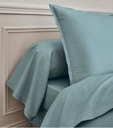 Taie d'Oreiller Percale Bleu Glacier PREMIÈRE, linge de lit Fabriqué en France, bleu froid clair