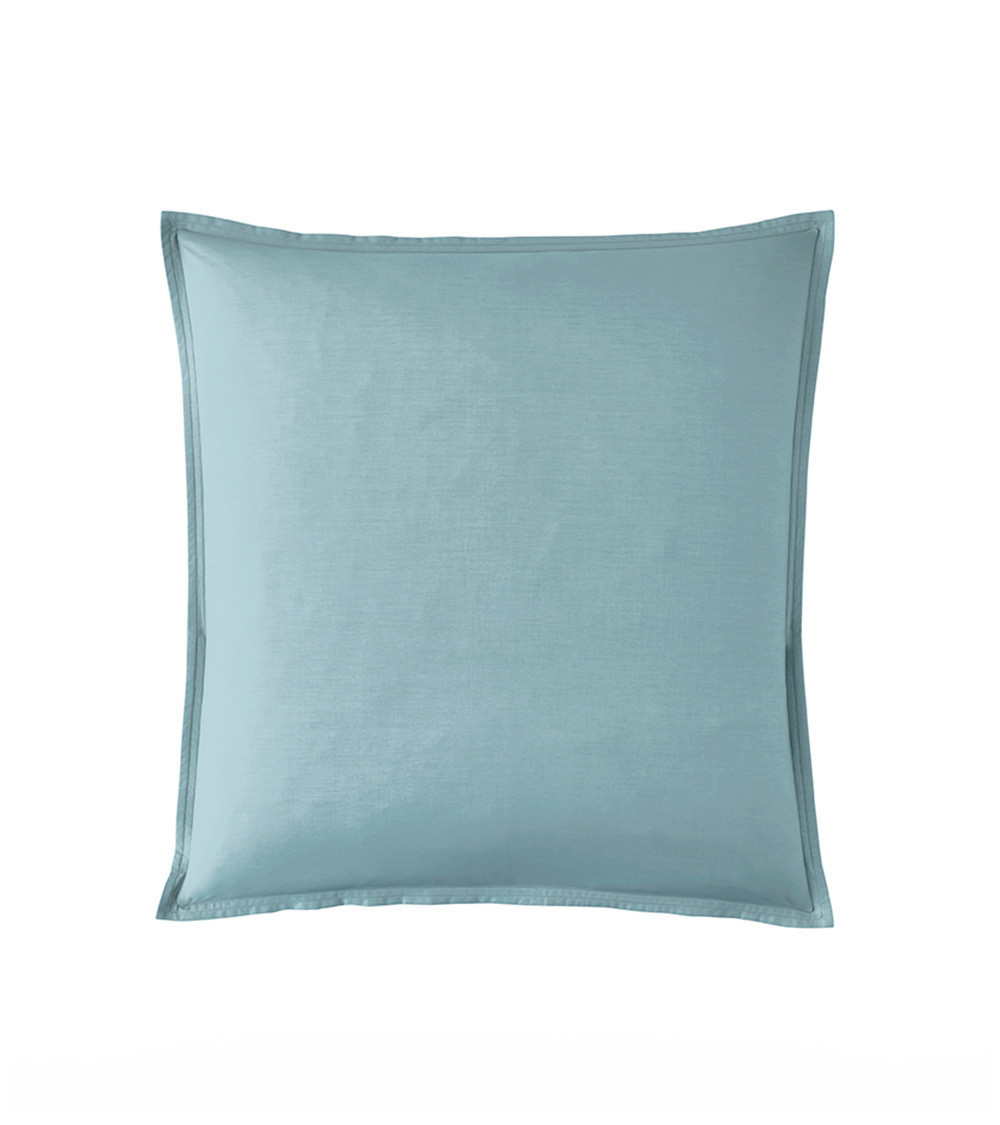 Taie d'Oreiller Percale Bleu Glacier PREMIÈRE, linge de lit Fabriqué en France, bleu froid clair