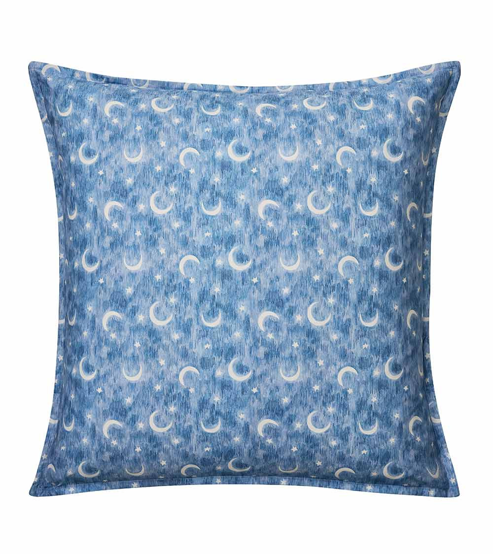 Taie d'Oreiller PETIT RÊVEUR, linge de lit pour enfant fabriqué en France, motif étoilé et lune bleu, ciel, nuit