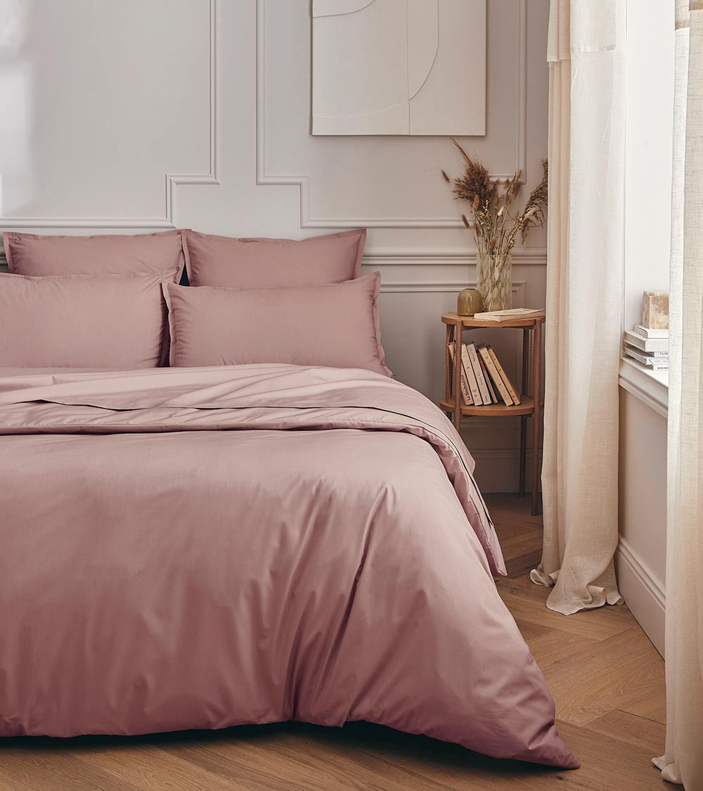 Housse de Couette Percale LILAS PREMIÈRE, linge de lit fabriqué en France uni rose violet poudré
