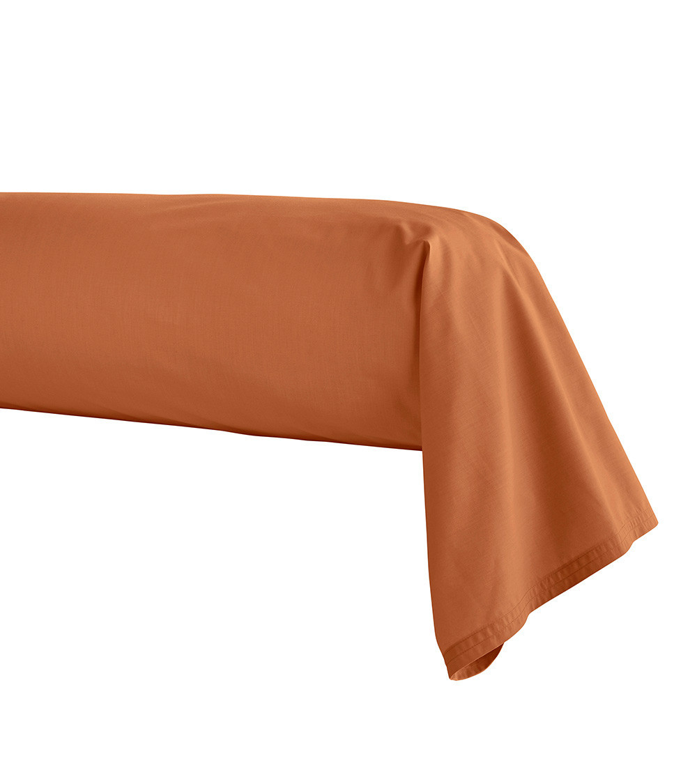 Taie Traversin Percale CUIR PREMIÈRE, linge de lit fabriqué en France, uni marron chaud, orange, 43x230 cm et 43x190 cm