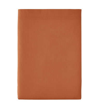Drap plat Percale CUIR PREMIÈRE, linge de lit fabriqué en France, linge de lit uni marron chaud, 180x290, 240x300, 270x300 cm
