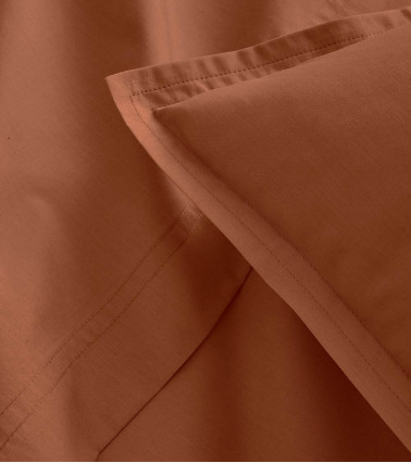 Drap plat Percale CUIR PREMIÈRE, linge de lit fabriqué en France, linge de lit uni marron chaud, 180x290, 240x300, 270x300 cm