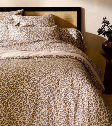 Taie de traversin percale de coton FAUVE BEIGE, fabrication Française, imprimé animal panthère
