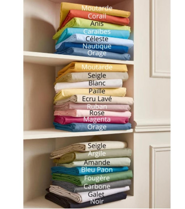 Drap housse uni percale de coton rose OPALE tête et pieds relevables, lit articulé, linge de lit fabriqué en France