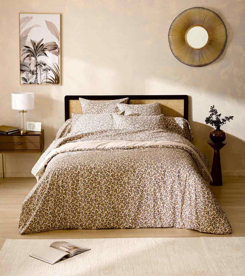 Taie de traversin percale de coton FAUVE BEIGE, fabrication Française, imprimé animal panthère 2