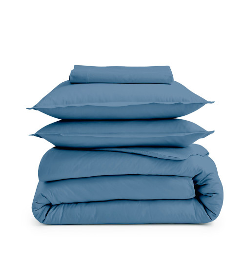 Housse de couette unie percale de coton ARDOISE, linge de lit fabriqué en France, couleur bleu gris 2