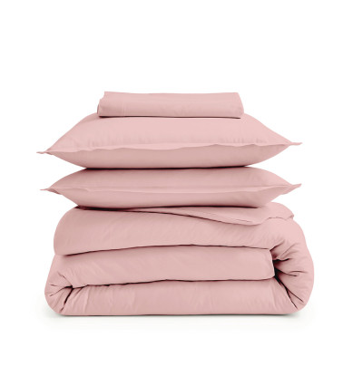 Drap housse uni percale de coton OPALE, rose poudré, linge de lit fabriqué en France