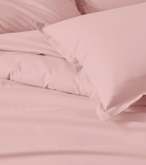 Housse de couette unie percale de coton OPALE, linge de lit fabriqué en France, rose poudré uni
