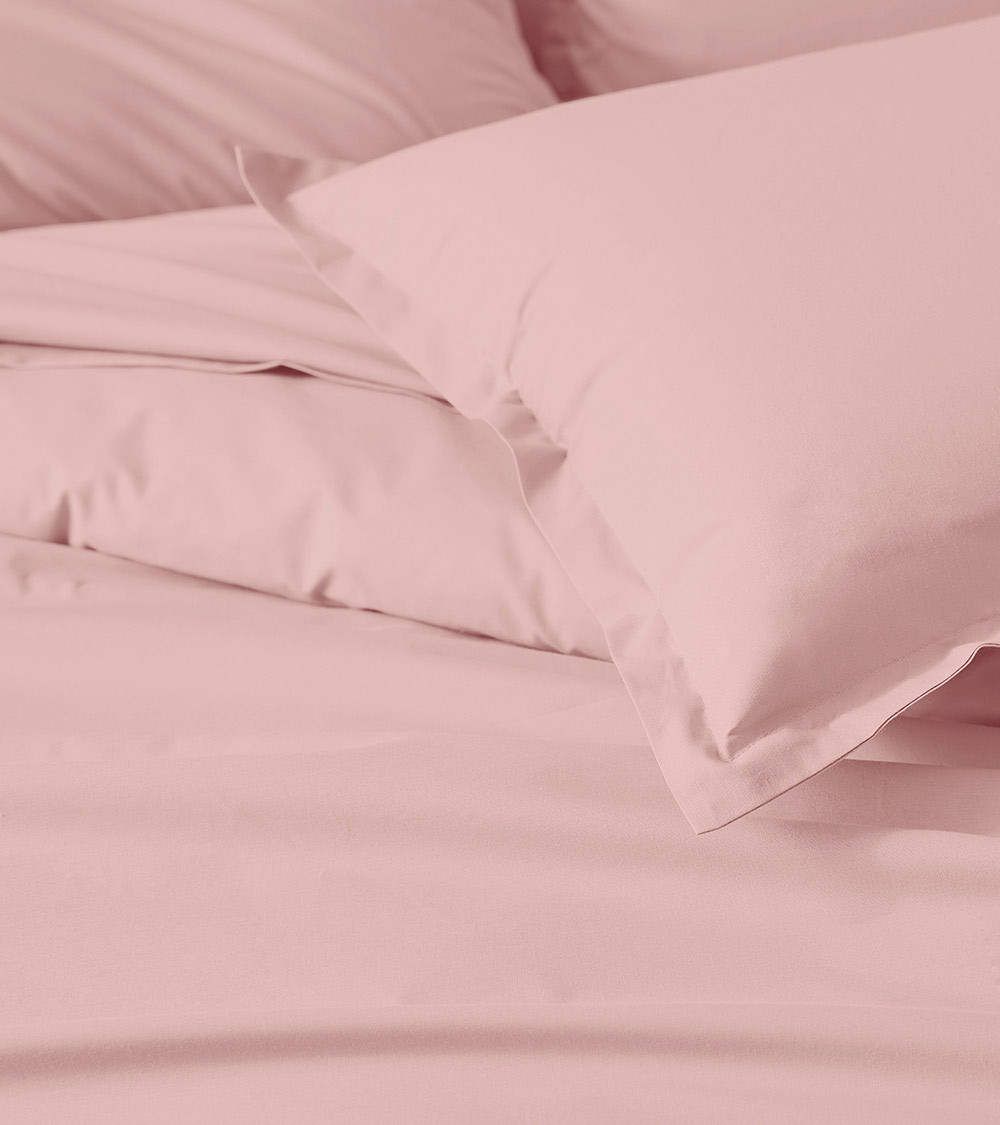 Housse de couette unie percale de coton OPALE, linge de lit fabriqué en France, rose poudré uni