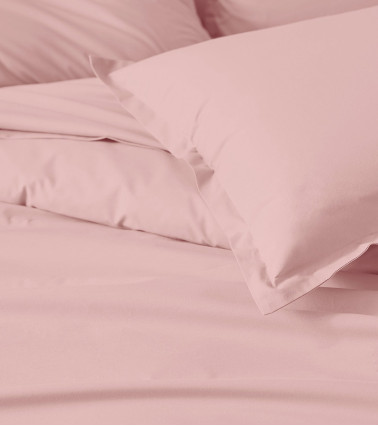 Taie de traversin unie en percale de coton OPALE, linge de lit fabriqué en France, rose poudré opale