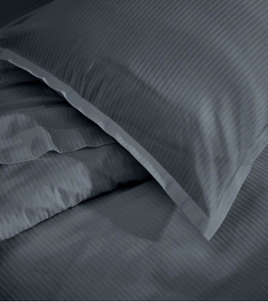 Taie d'oreiller satin GRAND HÔTEL GRAPHITE, linge de lit fabriqué en France, gris anthracite rayé