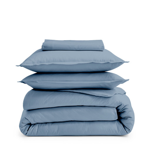 Taie d'oreiller unie coton BIO ECUME, linge de lit fabriqué en France, bleu gris 2