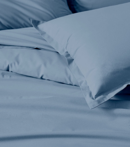 Housse de couette unie coton BIO ECUME, linge de lit uni fabriqué en France, bleu gris uni