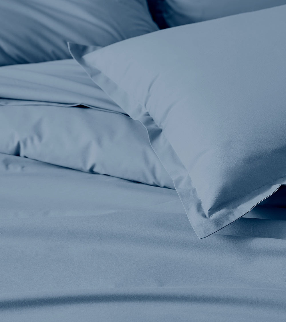 Housse de couette unie coton BIO ECUME, linge de lit uni fabriqué en France, bleu gris uni