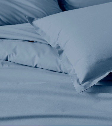 Housse de couette unie coton BIO ECUME, linge de lit uni fabriqué en France, bleu gris uni