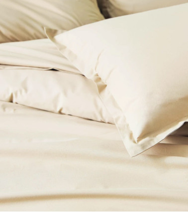 Taie de traversin unie coton BIO DUNE, linge de lit uni fabriqué en France, uni blanc cassé