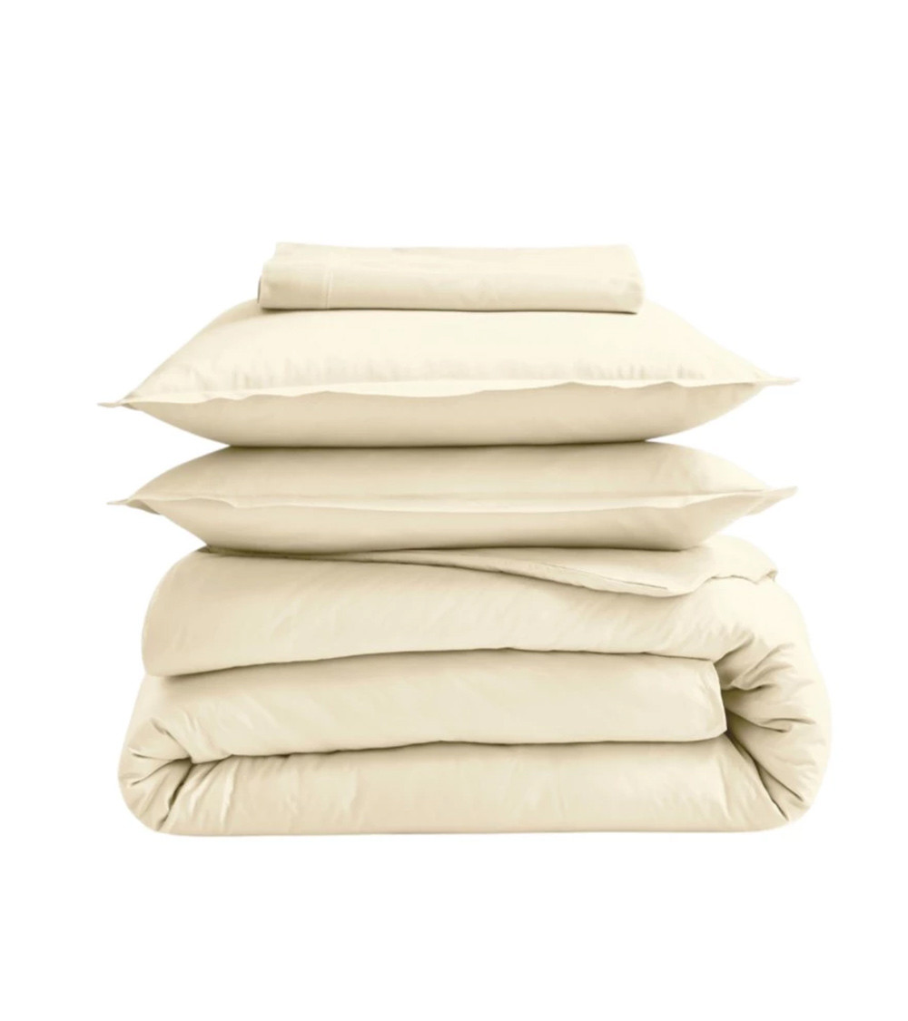 Taie de traversin unie coton BIO DUNE, linge de lit uni fabriqué en France, uni blanc cassé