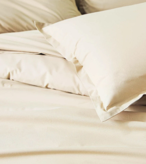 Drap de lit uni coton BIO DUNE, linge de lit uni fabriqué en France, uni blanc cassé