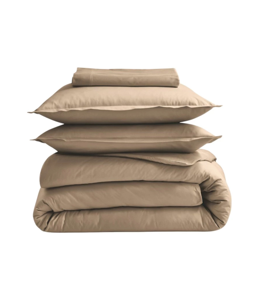 Housse de couette unie coton BIO FICELLE, linge de lit uni fabriqué en France, uni marron taupe