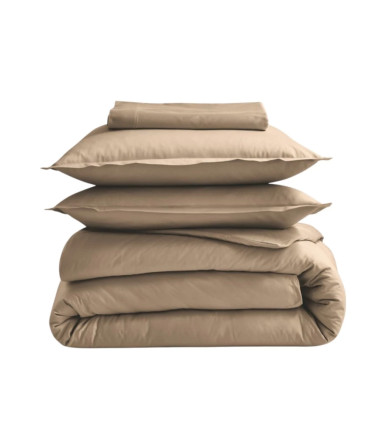 Housse de couette unie coton BIO FICELLE, linge de lit uni fabriqué en France, uni marron taupe
