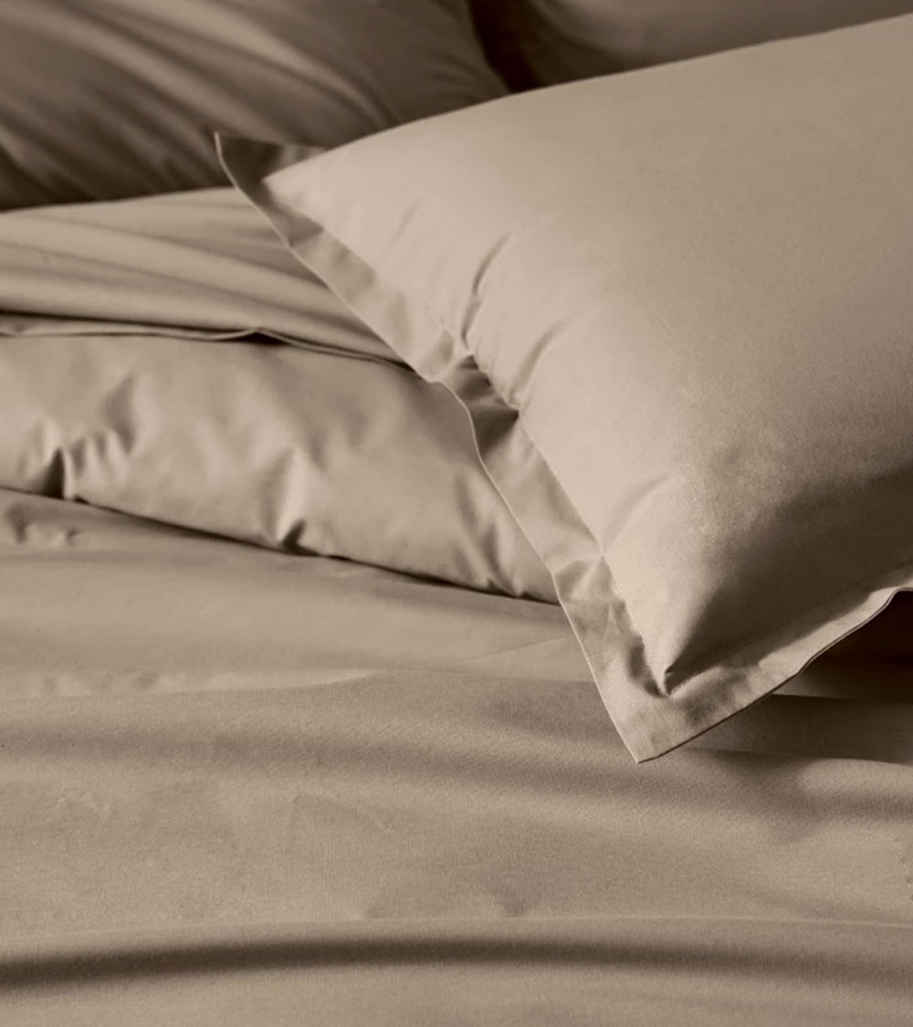 Taie d'oreiller unie coton BIO FICELLE, linge de lit uni fabriqué en France, uni marron taupe