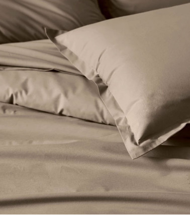 Taie d'oreiller unie coton BIO FICELLE, linge de lit uni fabriqué en France, uni marron taupe